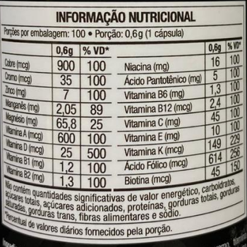 Tabela nutricional do produto polivitaminico da clinical nutrition